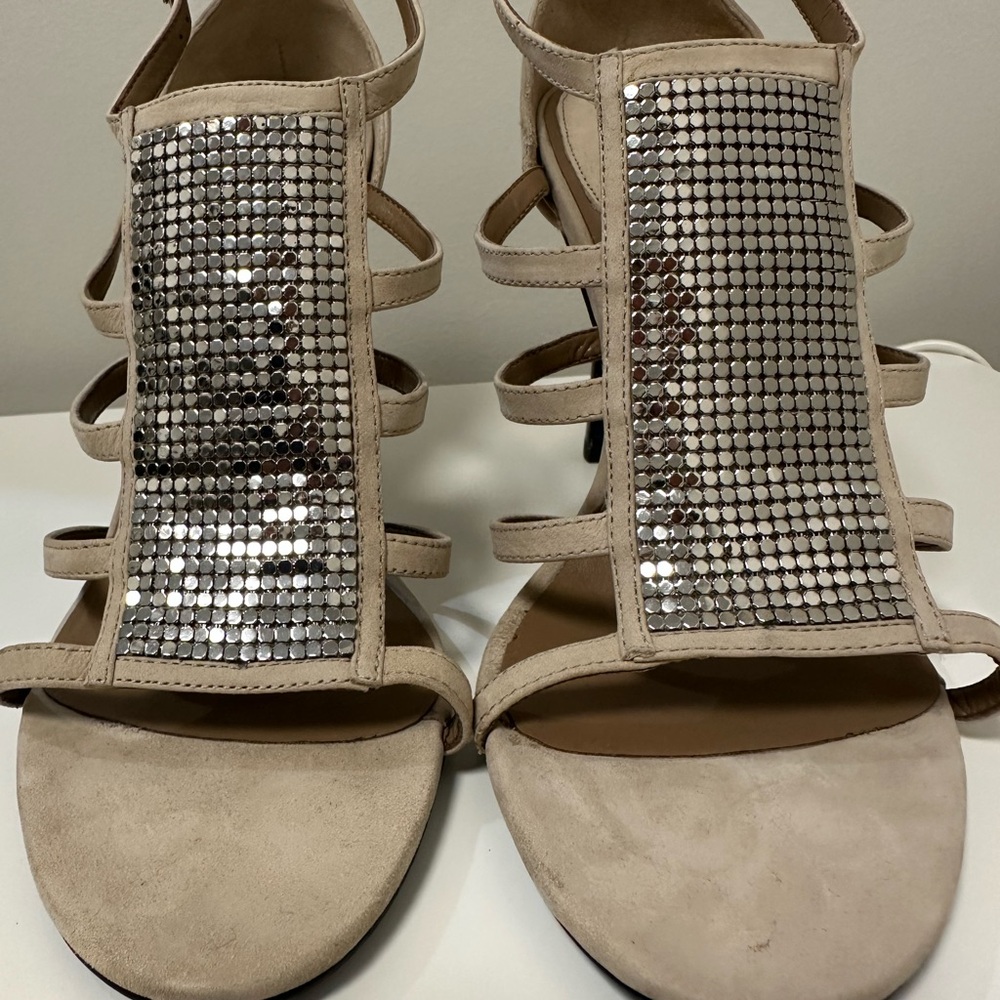 Elegant and Feminine Beige Sandals with Silver Accents